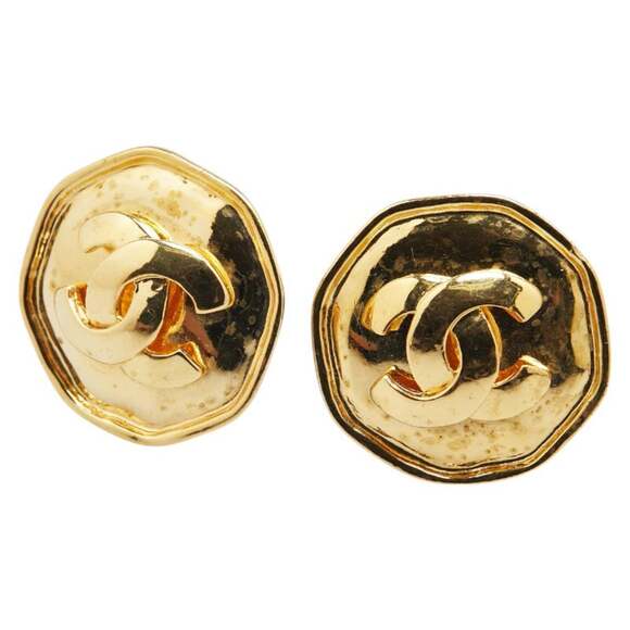 Chanel Coco Mark Earrings Gold Plated Women's CHANEL
